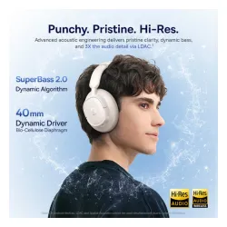 Słuchawki bezprzewodowe Baseus BH1 NC Nauszne Bluetooth 6.0 Biały