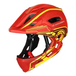 Kask rowerowy WOZINSKY HT-27CZ Czerwono-żółty Full Face dla Dzieci z odkręcaną szczęką (rozmiar uniwersalny)