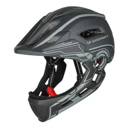 Kask rowerowy WOZINSKY HT-27S Szary Full Face dla Dzieci z odkręcaną szczęką i lampką (rozmiar uniwersalny)