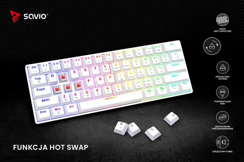 Klawiatura mechaniczna Savio Whiteout X2 Outemu Red Hot Swap Biały