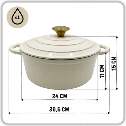 Emaliowany Garnek Żeliwny 24Cm 4L Hage Cream
