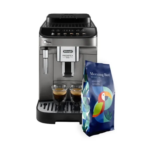 Automatyczny ekspres do kawy DELONGHI Magnifica Evo ECAM290.42.TB Tytanowy + Kawa ziarnista MORNING BIRD Medium 1 kg (Rzemieślnicza)