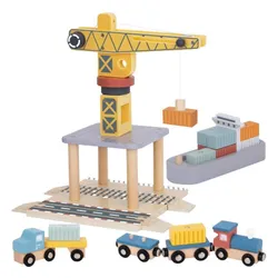 Tooky Toy Dźwig Portowy Drewniany Zestaw