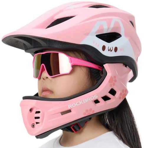 Kask rowerowy ROCKBROS TT-32002 Rabbit Różowy Full Face dla Dzieci z odkręcaną szczęką (rozmiar M)