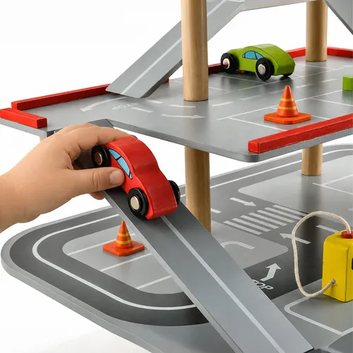 Drewniany parking z torem wyścigowym dla dzieci zabawka edukacyjna