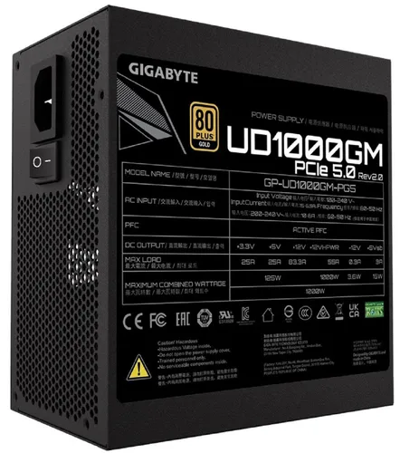 Zasilacz GIGABYTE UD1000GM PG5 V2 1000W 80 Plus Gold PCIe5.0 ATX3.0