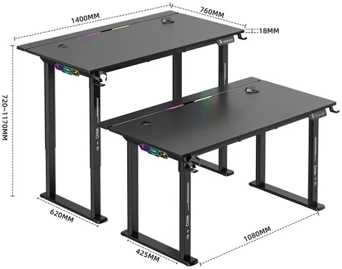 Biurko gamingowe COBRA Electra S CRF1421ELBKRGB Czarny