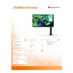 LG Electronics Monitor 27GN880-B 27 cali UltraGear Nano IPS 1ms 144Hz ERGO