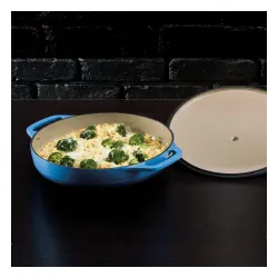 LODGE Cast Iron 3,5 l niebieski - garnek żeliwny z pokrywką