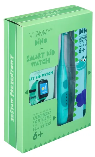Szczoteczka soniczna VITAMMY Dino Zielony + zegarek VITAMMY Smart Kid Zielony