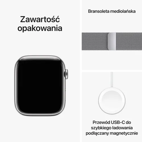 Apple Watch 9 GPS + Cellular 45mm стальной серебряный / Серебряный миланский браслет