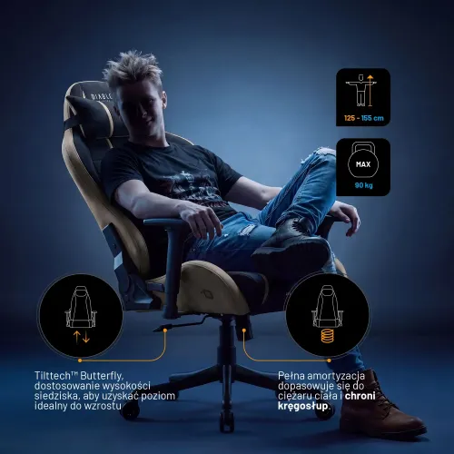 Fotel Diablo Chairs X-One 2.0 Small Camel Black Gamingowy do 90kg Tkanina Czarno-Beżowy