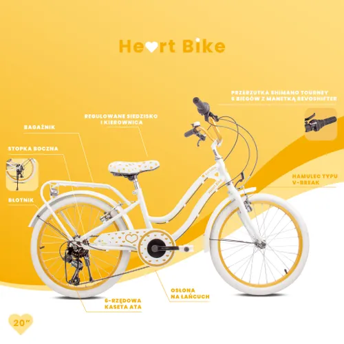 Rower dziecięcy SUN BABY Heart Bike 20 cali dla dziewczynki Biało-złoty