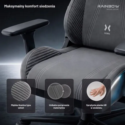 Fotel Diablo Chairs X-Horn 2.0 Normal Size Rainbow Grey Gamingowy do 140kg Tkanina Szary
