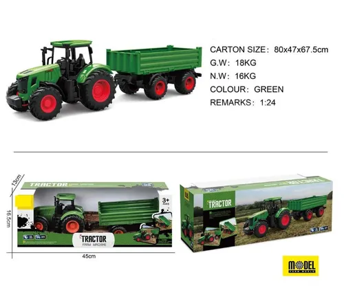 Zestaw traktor z przyczepą COIL duży pojazd skala 1:24 zielony