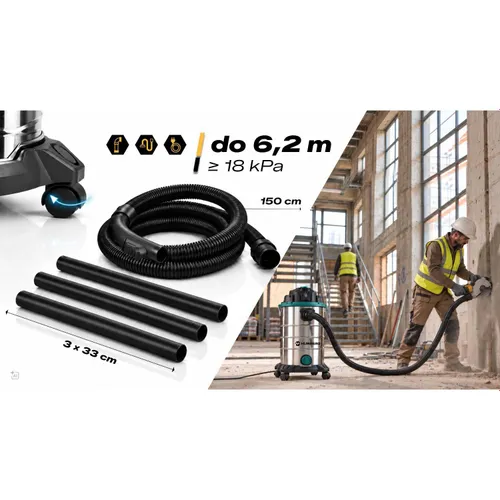 Odkurzacz Przemysłowy 30 L 3600 W Bezworkowy Na Mokro I Sucho Hm-409