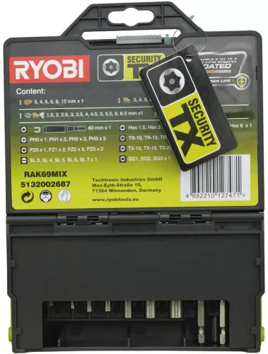 Ryobi RAK69MİX Matkap Ucu ve Bit Seti (69 adet)