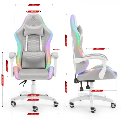Fotel HELL'S CHAIR HC-1000 LED RGB Szaro-biały