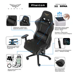 Fotel GAMVIS Phantom Large Czarny (złote elementy)
