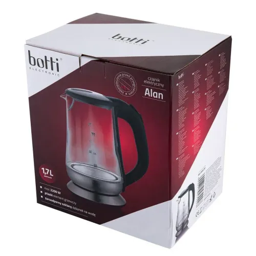 BOTTI Alan Glass 1,7 l czarny - czajnik elektryczny bezprzewodowy szklany