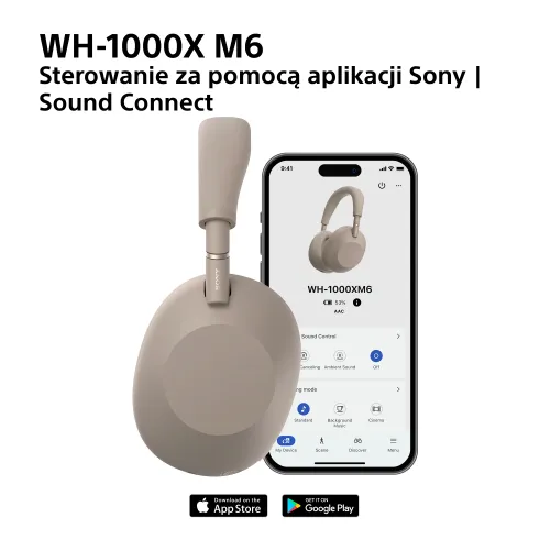 Słuchawki bezprzewodowe Sony WH-1000XM6 ANC Nauszne Bluetooth 5.3 Piaskowy