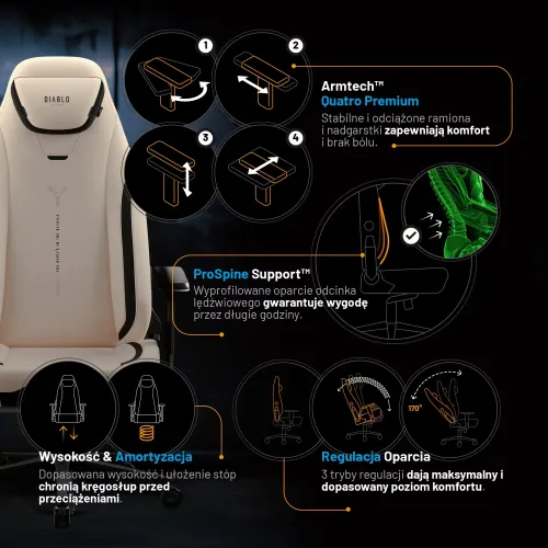 Fotel Diablo Chairs X.Eye Prime, Normal Size, Desert Storm Gamingowy do 140kg Beżowy