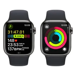 Apple Watch 9 GPS + сотовый 41 мм стальной сильный графит / полночь Спортивный ремешок M / L