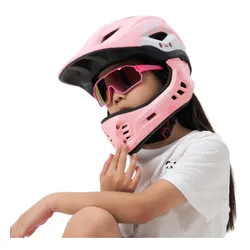 Kask rowerowy ROCKBROS TT-32002 Rabbit Różowy Full Face dla Dzieci z odkręcaną szczęką (rozmiar M)
