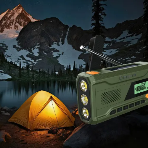 Radioodbiornik Manta RDI401G Na korbkę, Solarne, Latarka, Powerbank, Radio FM Zielony