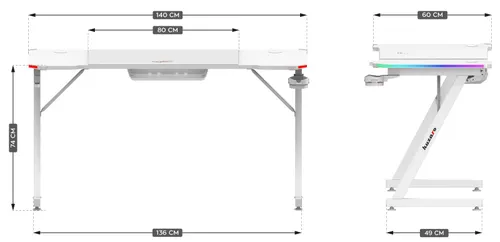 Biurko gamingowe HUZARO Hero 3.3 RGB Biały
