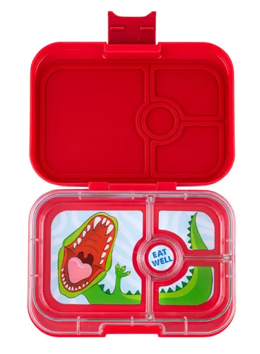 Średni prostokątny lunchbox Yumbox Panino - wow red / dinosaur tray