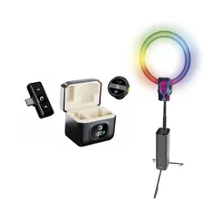 Mikrofon HAWK HW-MIC101 + Lampa pierścieniowa do smartfona składana RGB XLINE SF800 selfie