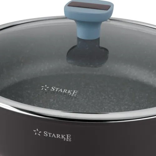 Patelnia na indukcję marmurowa z pokrywką Starke Pro Luxury Grey II 28 cm krótkie uchwyty