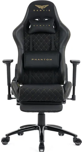Fotel GAMVIS Phantom Large Czarny (złote elementy) + podnóżek