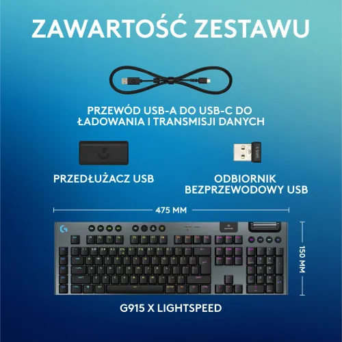 Klawiatura mechaniczna Logitech G915 X Lightspeed Tactile US INTL Czarny