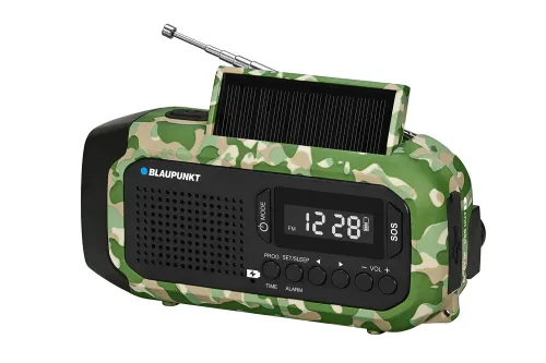 Radioodbiornik Blaupunkt ER20GC SURVIVAL Na korbkę, Solarne, Latarka, Powerbank, Radio FM Zielony