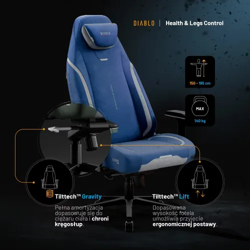 Fotel Diablo Chairs X.Eye Prime, Normal Size, Meta Ocean Gamingowy do 140kg Niebieski