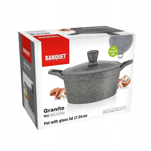 Garnek granite szary 24 cm do gotowania POKRYWKA 4,3 L jedzenia obiadu