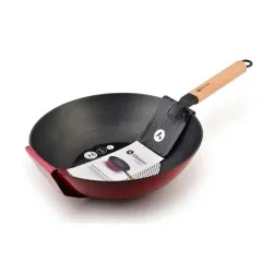 Wok żeliwny RODELUXE CZERWONY 30 cm