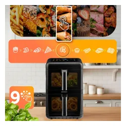 Air Fryer Frytkownica beztłuszczowa BERDSEN BD-663 11.6l z podwójnym koszem i okienkiem do obserwacji postępów gotowania