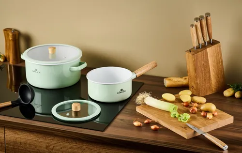 Zestaw garnków GERLACH Natur Enamel Pastelowa zieleń (6 elementów)