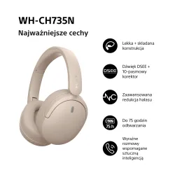 Słuchawki bezprzewodowe Sony WH-CH735N ANC Nauszne Bluetooth 6.0 Beżowy