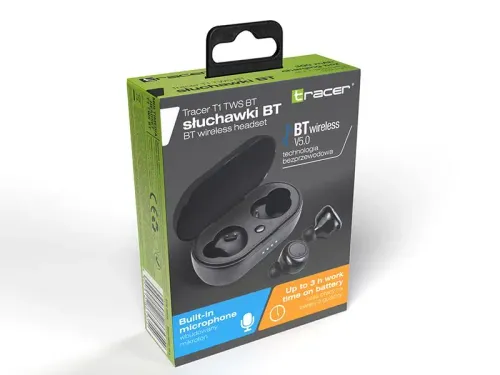 Słuchawki bezprzewodowe Tracer T1 TWS BT Dokanałowe Bluetooth 5.0 Czarny