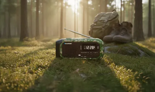 Radioodbiornik Blaupunkt ER20GC SURVIVAL Na korbkę, Solarne, Latarka, Powerbank, Radio FM Zielony