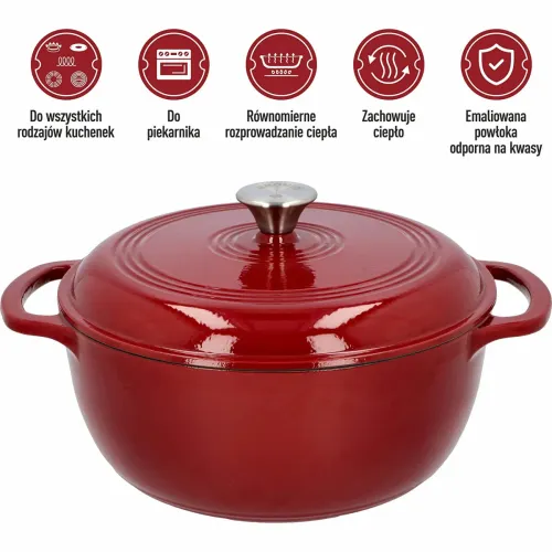 BROWIN Bordowy 5,8 l - garnek żeliwny emaliowany