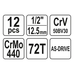 Zestaw narzędziowy 1/2'' 12 części xs Yato YT-38671