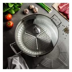 FISSLER Nanjing 36 cm - patelnia / wok ze stali nierdzewnej z pokrywką