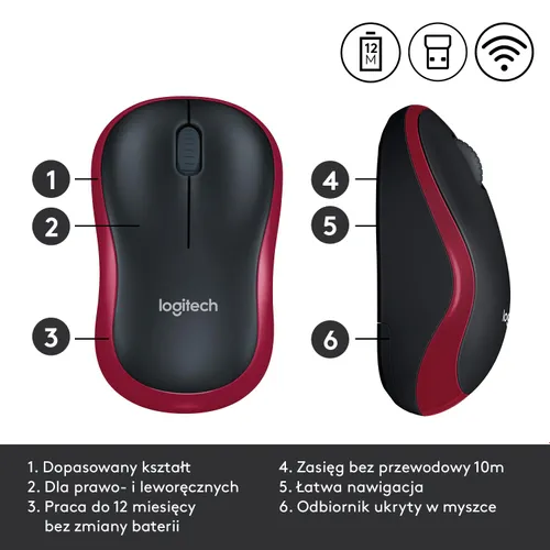 Myszka Logitech M185 Czarno-czerwony