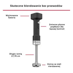 Blender KITCHENAID GO 5KHBRV75BM Bezprzewodowy z akcesoriami + Akumulator