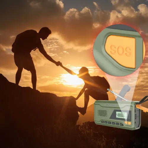 Radioodbiornik Manta RDI401G Na korbkę, Solarne, Latarka, Powerbank, Radio FM Zielony